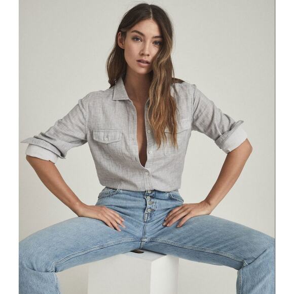 Reiss Mimi Cotton‎ Twin Pocket Shirt US 6 Sofia Richie Clean Girl Casual Loose - Picture 2 of 5